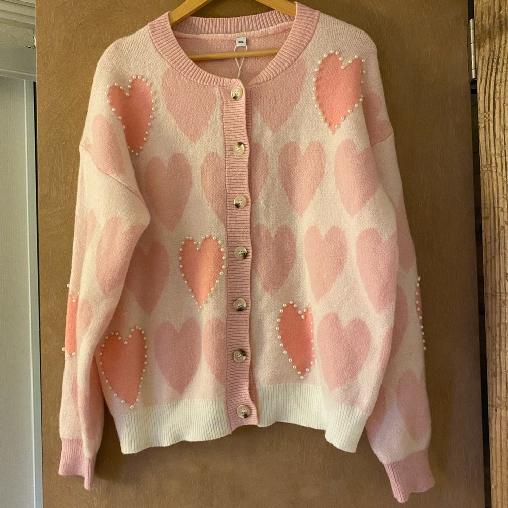 Pink Heart Patterned Sweater